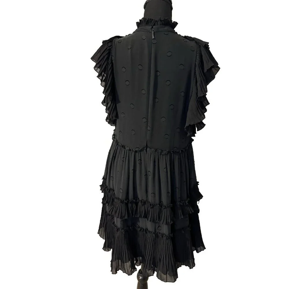 Kate Spade Devore Dress 6 Black Silk Mix Bakery Dot Ruffle Dress